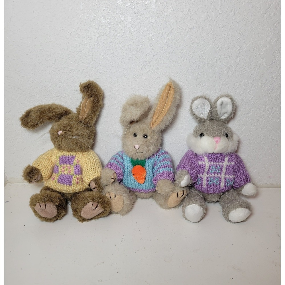 Chrisha Playful Plush Easter Bunny Rabbits Yellow Sweater Jointed Legs Soft